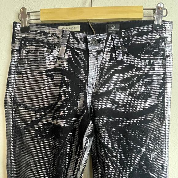 Adriano Goldschmied The Legging Super Skinny Black Silver Painted Pants Size 25R - Picture 8 of 9
